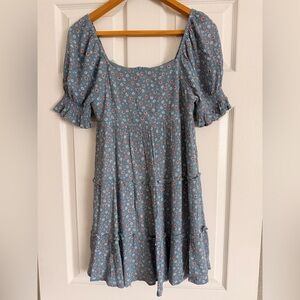 Altar'd State Jocelyn Blue Floral Mini Dress with Puff Sleeves Size S